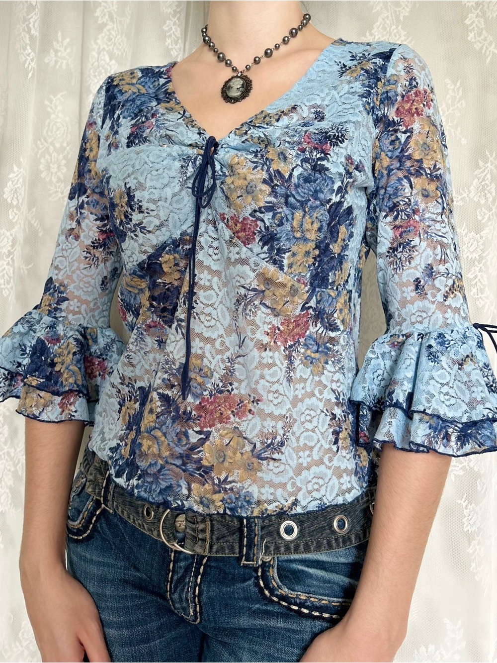 Vintage Fairycore Blue Lace Blouse